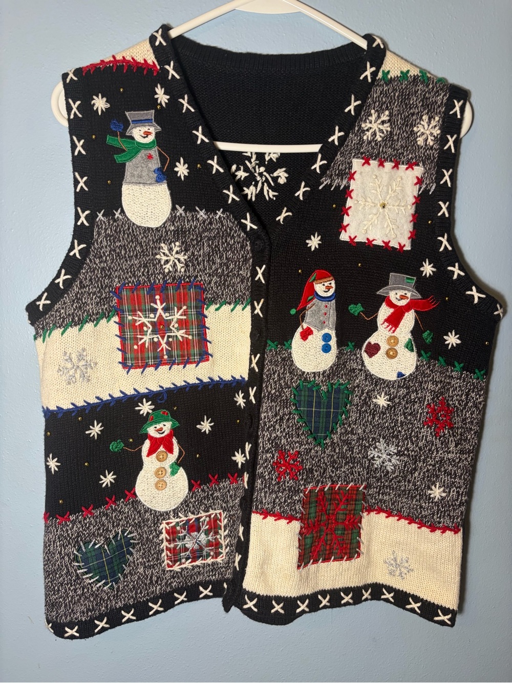Women’s Black Festive Snowman Knit Sweater Vest